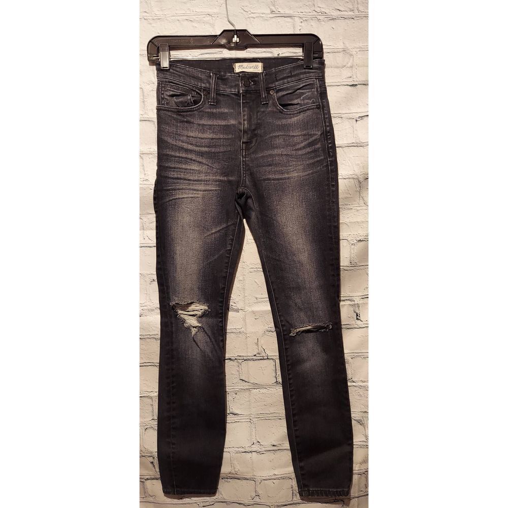 Madewell Womens Size 26 Jeans Black High Riser Skinny Distressed Stretch